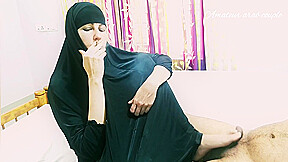 Hot Muslim Wife In Hijab Smoking And Playing With Cock Using Foot